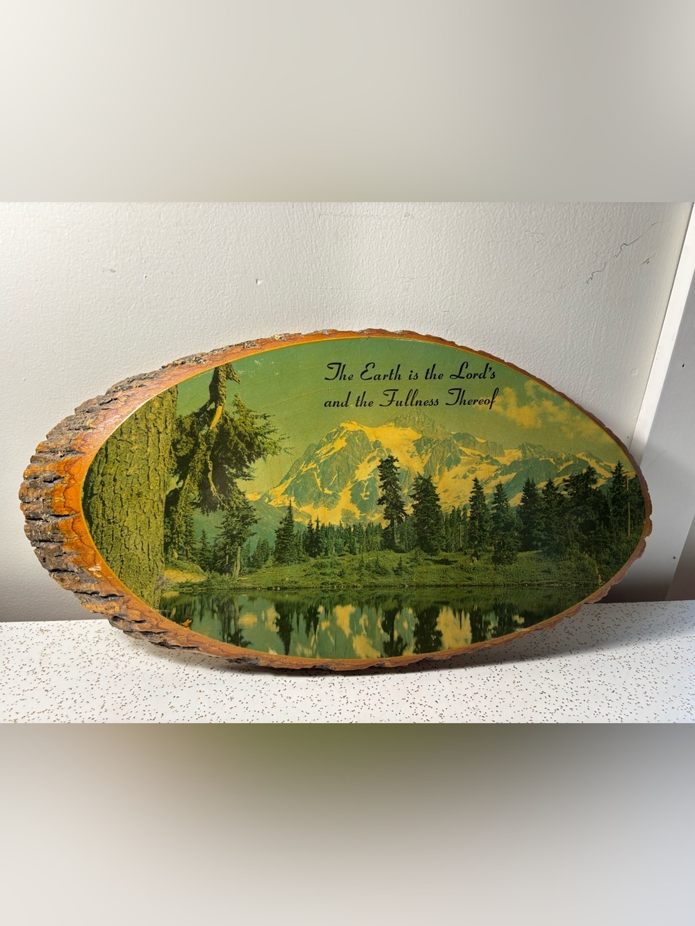 Large vintage 1950s slab wood religious art
